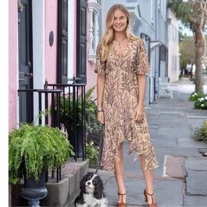 Sundance Lilac Springs Chiffon ruffle hem  Midi Dress